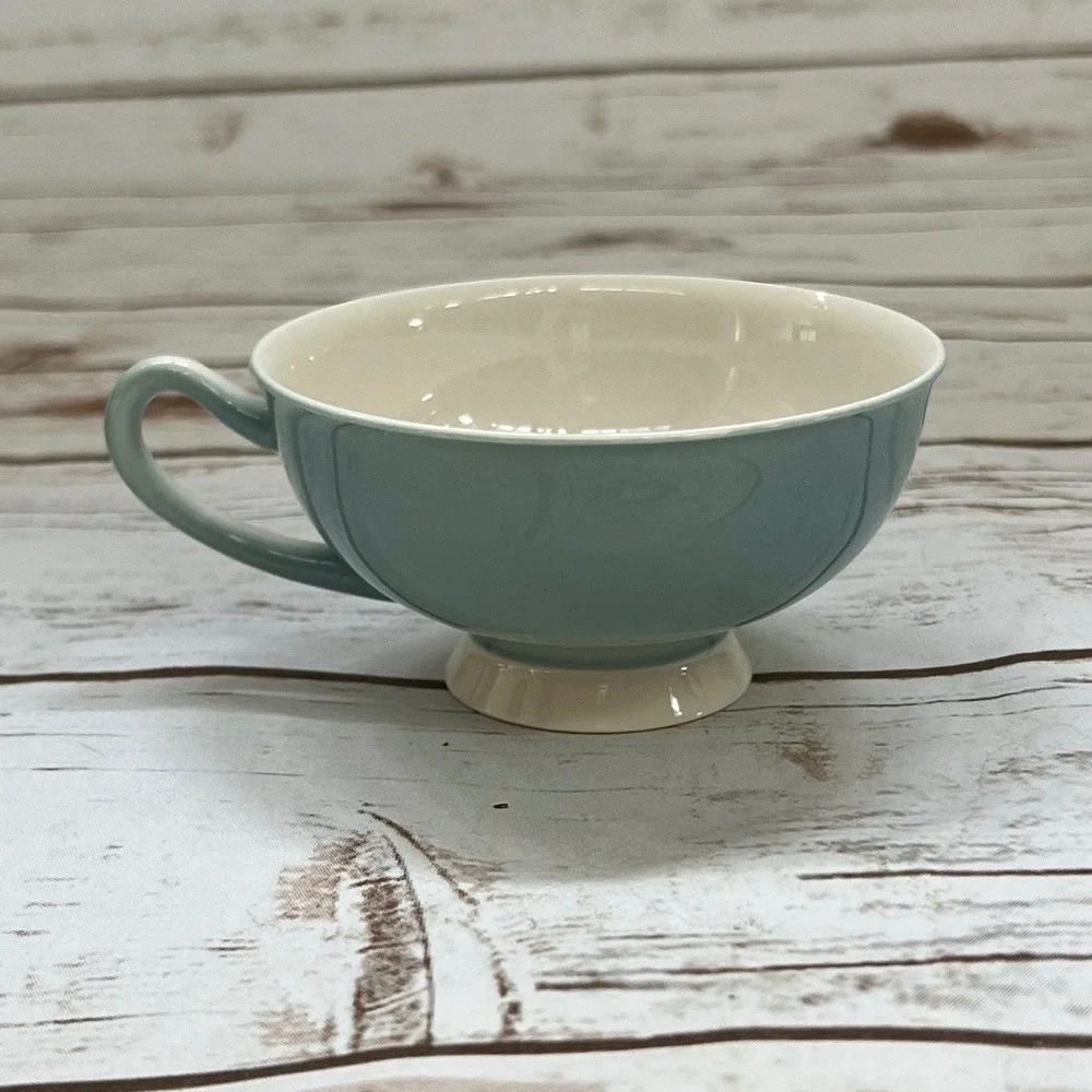 Mid-Century Modern Teacup Light Blue Footed Ceramic Minimalist 4in